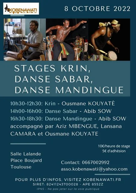 Flyer Kobenawati Stage Krin Sabar Mandingue Abib Sow Oct 2022